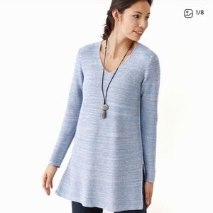 J. Jill Sky Blue V Neck Cotton Linen Blend Knit Tunic